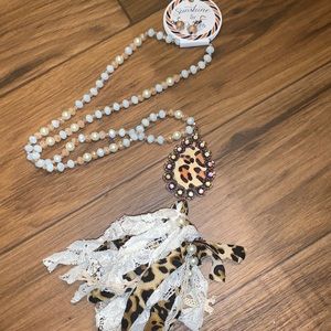 Leopard Tear Drop Tassel Necklace